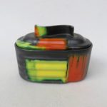 K83 - Gebäckdose, Art Deco, Ziegler Schaffhausen, Keramik, Spritzdekor, Uranglasur schwarz orange gelb grün